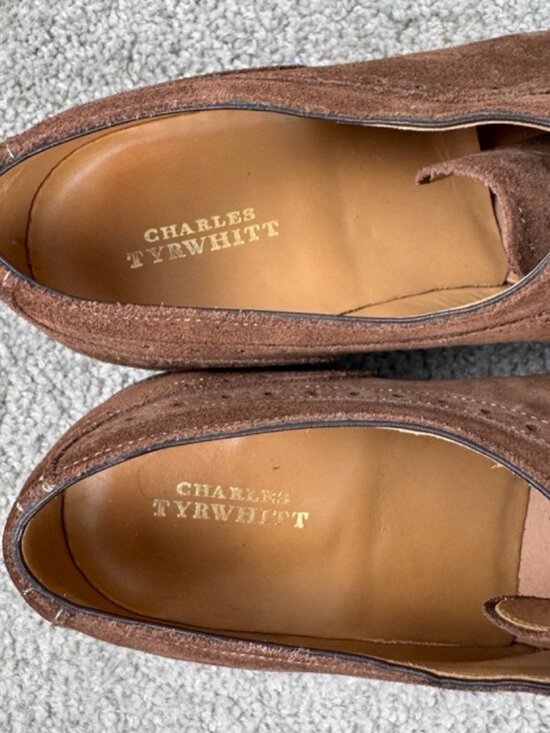 Charles Tyrwhitt Mens US Size 11.5 Brown Suede Brogue Cap-Toe Oxford Dress Shoes